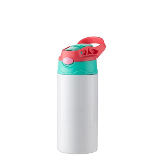 Picture of Kids Bottle (360ml) WHITE Red/Green Cap with Silicone Straw
