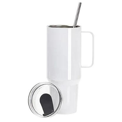 Picture of Travel Tumbler 1200ml (White) Metal Handle with Lid & Straw