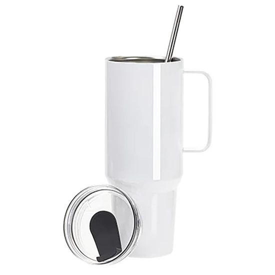 Picture of Travel Tumbler 1200ml (White) Metal Handle with Lid & Straw