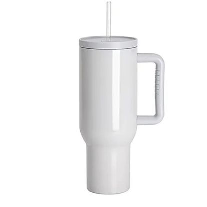 Picture of Travel Tumbler 1200ml (Grey Light) Soft Grip Handle with Lid & Plastic Straw